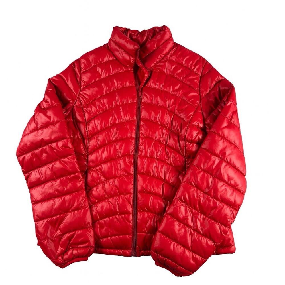 Old Navy Women M Red Lightweight Puffer Jacket Quilted Nylon Zip Front Athleisur